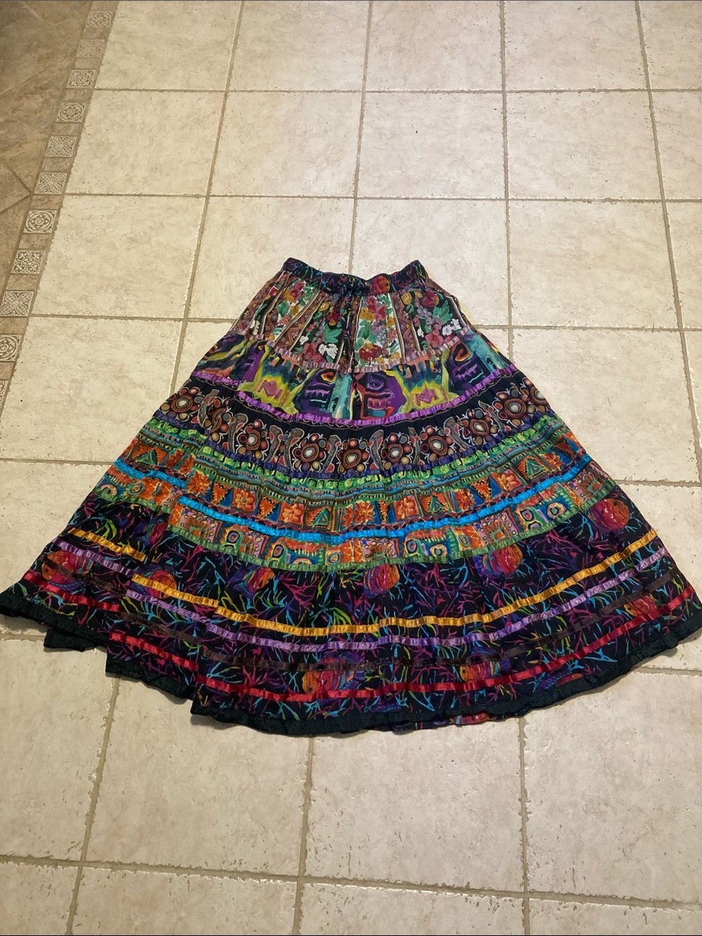 Vintage Soft Surroundings boho gypsy Kamala jungle print maxi skirt 100 cotton M